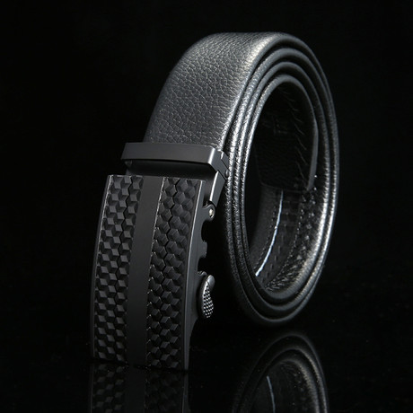 Cubed Adjustable Buckle Leather Belt // Black