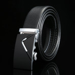 Stealth Adjustable Buckle Leather Belt // Black + Silver