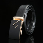 Ribbon Adjustable Buckle Leather Belt // Black + Gold