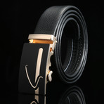 Swirl Adjustable Buckle Leather Belt // Black + Gold