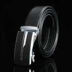 Divide Adjustable Buckle Leather Belt // Black + Silver