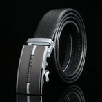 New York Adjustable Buckle Leather Belt // Black + Silver