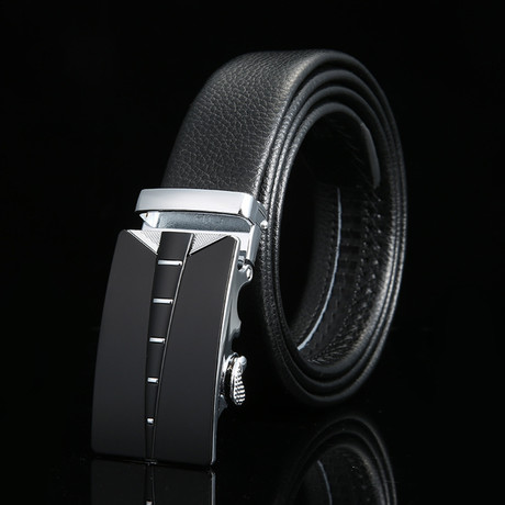 Pathe Adjustable Buckle Leather Belt // Black + Silver