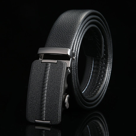 Granite Adjustable Buckle Leather Belt // Black + Gunmetal