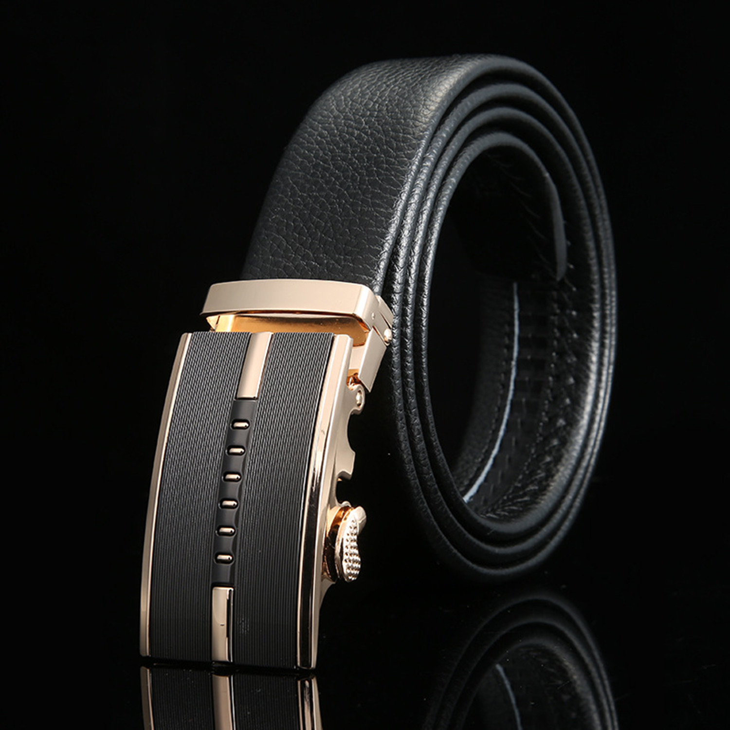 Grill Adjustable Buckle Leather Belt // Black + Gold - Blanc - Touch of ...