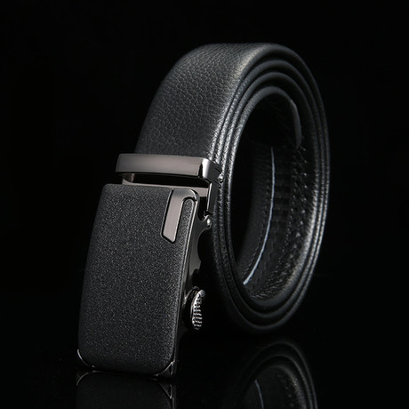 Reed Adjustable Buckle Leather Belt // Black + Gunmetal