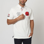 Button-Up Collar Polo Shirt // White + Red (XL)