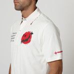 Button-Up Collar Polo Shirt // White + Red (XL)