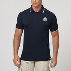 Button-Up Collar Polo Shirt // Navy + White (M)