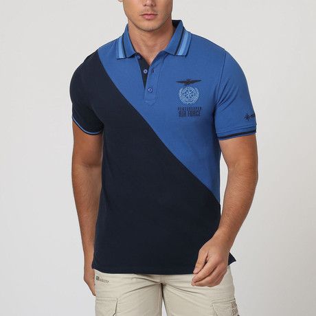 Color Block Polo Shirt // Navy + Avio (S)