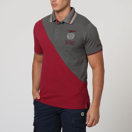 Color Block Polo Shirt // Sour Cherry + Gray Cement (S)