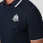 Button-Up Collar Polo Shirt // Navy + White (M)