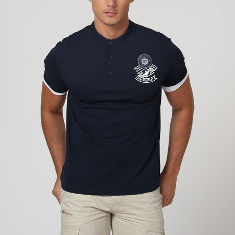 Button-Up Collar T-Shirt // Navy (S)