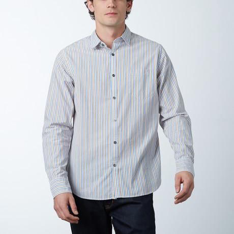 Multi-Stripe Button-Up Shirt // Blue + Yellow Stripe (S)