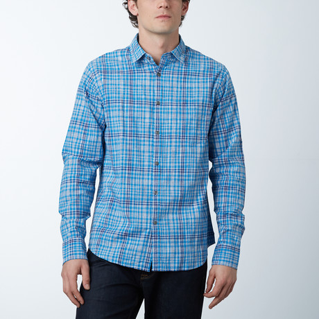 Grid Plaid Button-Up Shirt // Blue + Navy Check (S)