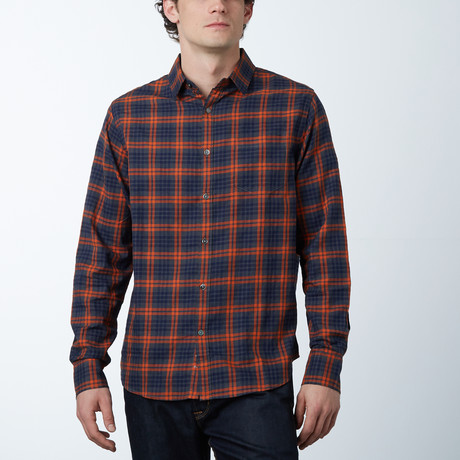 Long-Sleeve Yarn-Dyed Shirt // Orange + Gray Check (S)