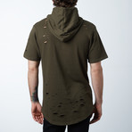 Mens Hooded Thrasher Scallop Bottom Pullover // Olive (M)