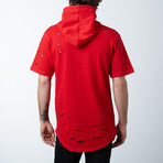 Mens Hooded Thrasher Scallop Bottom Pullover // Red (S)