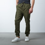 Cotton Blend Twill Cargo Joggers // Olive (XL)