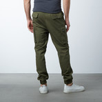 Cotton Blend Twill Cargo Joggers // Olive (M)