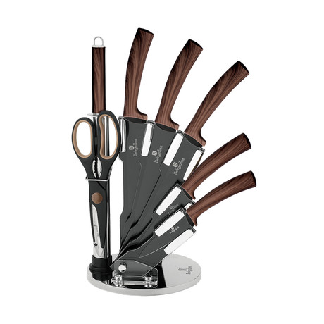 8 Piece Knife Set // Forest Line (Black + Wooden)