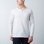 Raw Edge Long Sleeve Pocket Henley // Heather White (2XL)