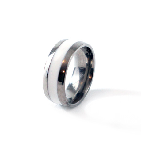 Titanium Ring with Single Glow Inlay // White (5)
