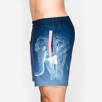 Astro Elephant Swim Short // Navy + Aqua + Pink (L)