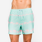 Love Elephant Swim Short // Aqua + Pink (L)