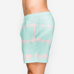 Love Elephant Swim Short // Aqua + Pink (L)