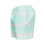 Love Elephant Swim Short // Aqua + Pink (L)