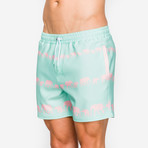 Love Elephant Swim Short // Aqua + Pink (L)