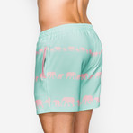Love Elephant Swim Short // Aqua + Pink (L)