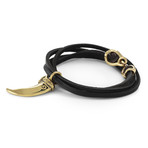 Black Wolf Claw Bracelet (White Bronze + Brown Leather)