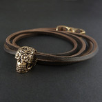 Day of the Dead Bracelet (Bronze + Black Leather)