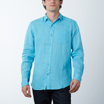 Long Sleeve Linen Shirt // Aqua (XL)