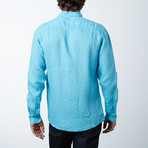 Long Sleeve Linen Shirt // Aqua (XL)