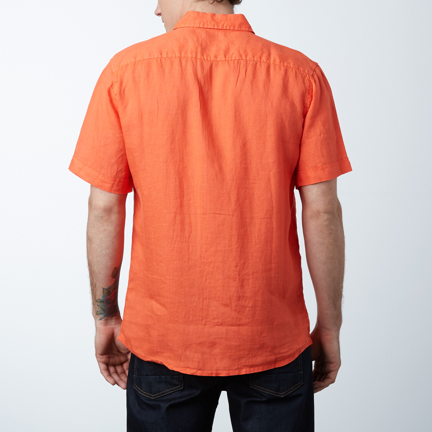 Short Sleeve Linen Shirt // Papaya (S) Natural Blue Touch of Modern