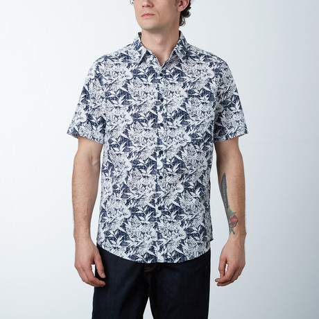 Short Sleeve Woven Palm Fron Shirt // Indigio (S)