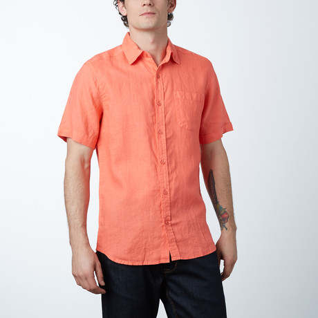 Short-Sleeve Linen Pocket Shirt // Coral (S)