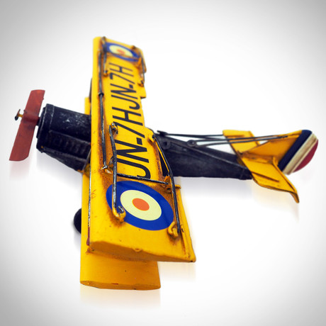 20's Vintage Biplane // Handmade Metal Yellow Plane