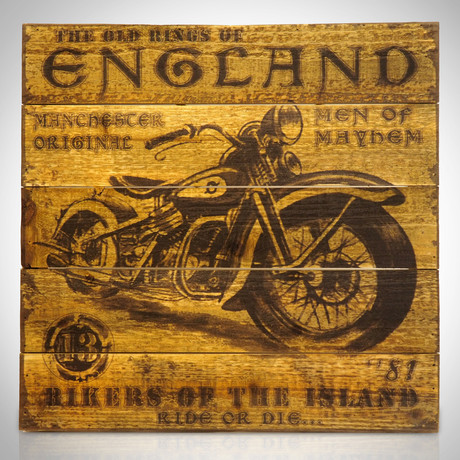 England Motorcycle // Wood Plank Sign