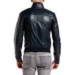 Double Zip Pocket Leather Jacket // Navy (XL)