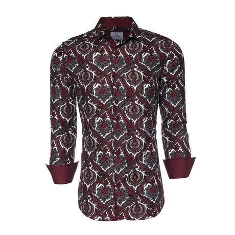 Jack Printed Button-Up Shirt // Burgundy (XS)