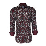 Jack Printed Button-Up Shirt // Burgundy (L)