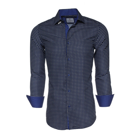 Lewis Floral Dot Printed Button-Up Shirt // Navy (XS)