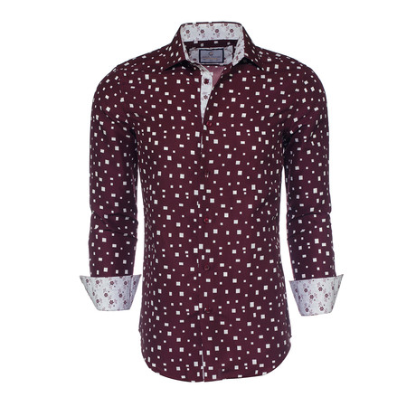 Lewis Abstract Square Button-Up Shirt // Burgundy (XS)