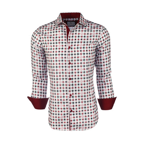 Lewis Checkered Button-Up Shirt // White + Burgundy (XS)