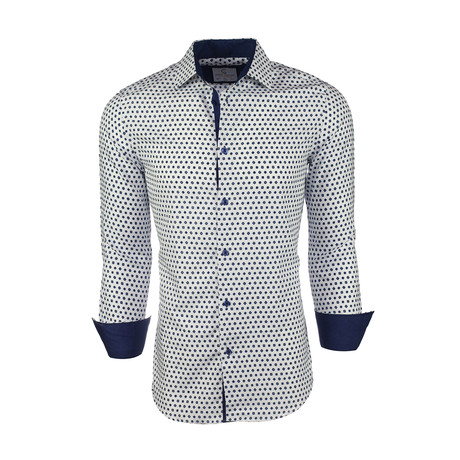 Lewis Floral Tile Printed Button-Up Shirt // White + Blue (2XL)