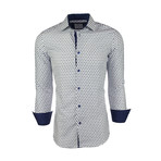 Lewis Floral Tile Printed Button-Up Shirt // White + Blue (M)